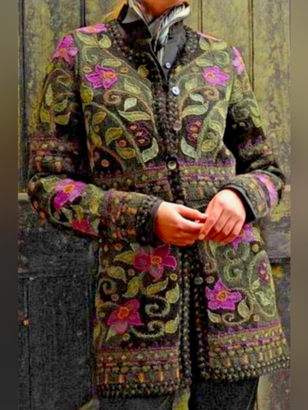 New Peruvian Connection Orchid Art Knit Coat Long Cardigan L XL alpaca pima $798